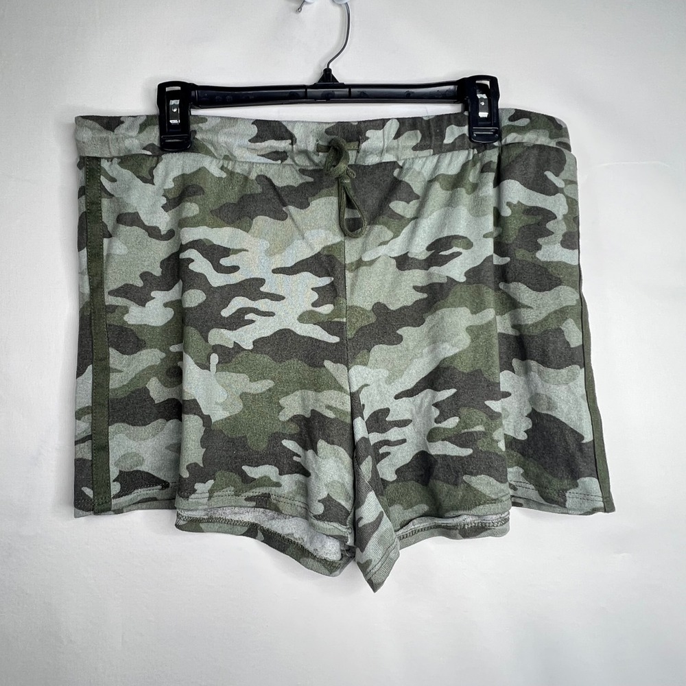 Lucky Brand Green Camo Pajama Set Women XL Lounge Pants Shorts Sleepwear Soft - Picture 7 of 15